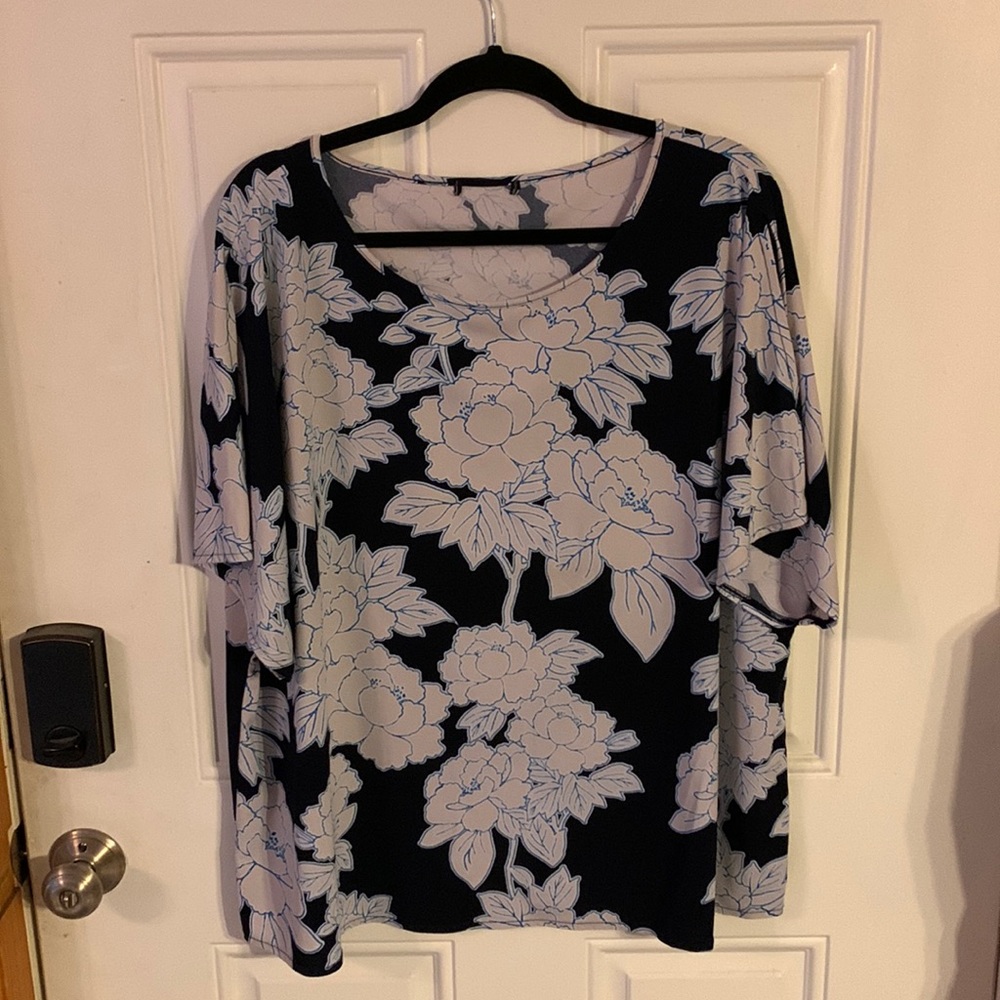 Cold Shoulder Flowered Top - Picture 1 of 6